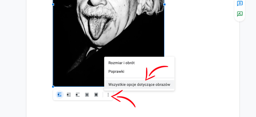 nakładanie na siebie obrazów w google docs