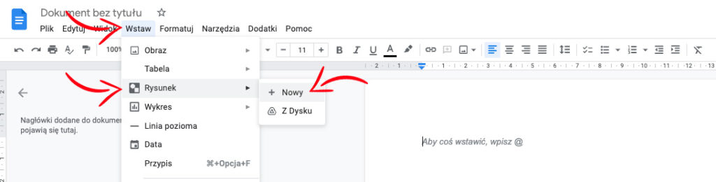 dodawanie obrazów google docs