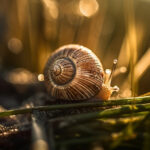 slimy snail crawling green plant outdoors generated by ai