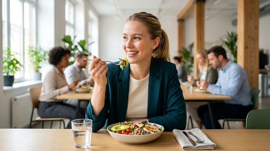 pracownica je lunch